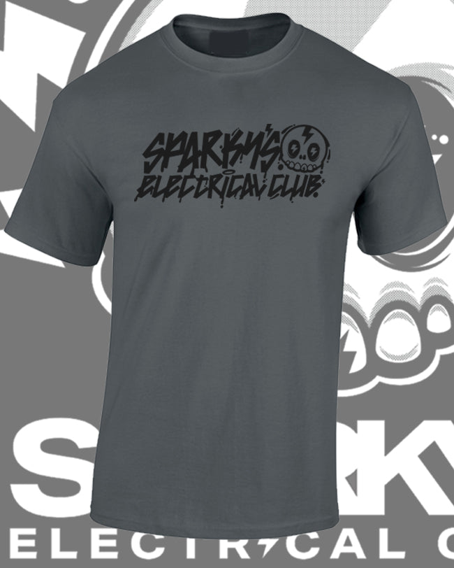 SPARKYS ELECTRICAL CLUB T-SHIRT - CHARCOAL - GRAFFITI PRINT