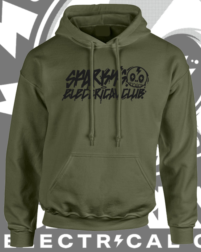 SPARKYS ELECTRICAL CLUB HOODIE - MILITARY GREEN - GRAFFITI PRINT