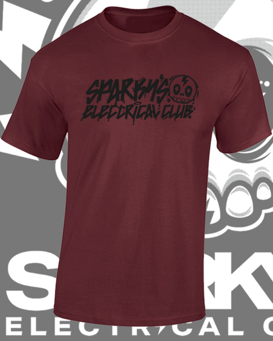 SPARKYS ELECTRICAL CLUB T-SHIRT - RON BURGUNDY - GRAFFITI PRINT