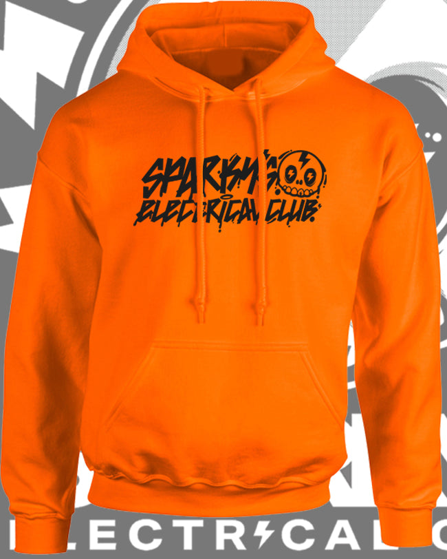 SPARKYS ELECTRICAL CLUB HOODIE - SAFETY ORANGE - GRAFFITI PRINT