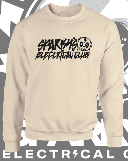 SPARKYS ELECTRICAL CLUB CREW NECK JUMPER - SAND - GRAFFITI PRINT