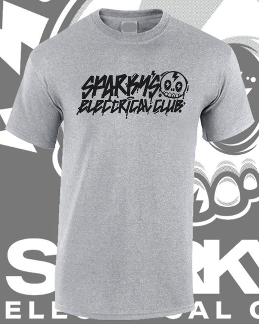 SPARKYS ELECTRICAL CLUB T-SHIRT - SPORTS GREY - GRAFFITI PRINT