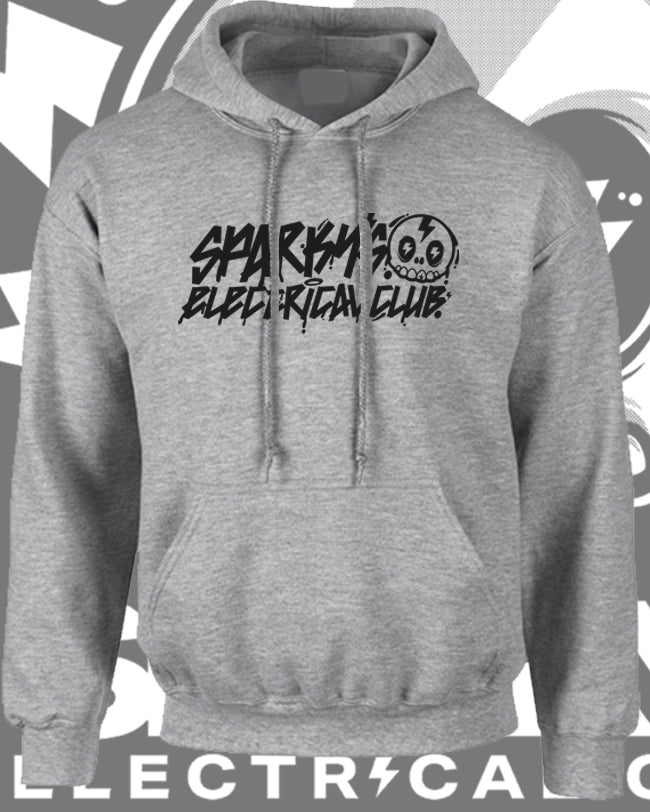 SPARKYS ELECTRICAL CLUB PULLOVER HOODIE - SPORTS GREY - GRAFFITI PRINT
