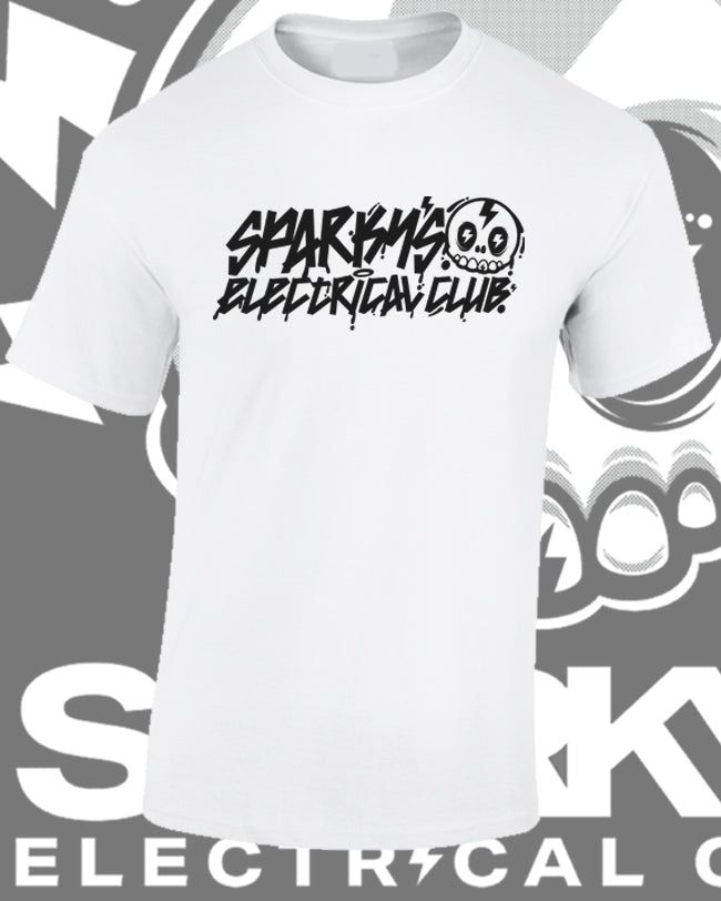 SPARKYS ELECTRICAL CLUB T-SHIRT - WHITE - GRAFFITI PRINT