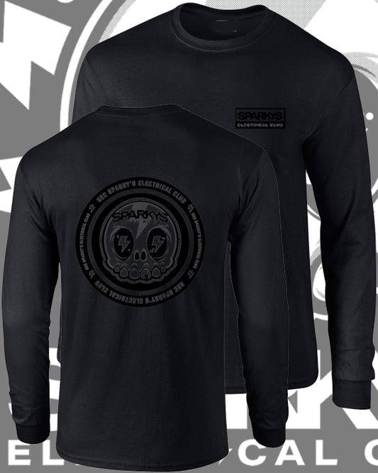SPARKYS ELECTRICAL CLUB LONG SLEEVE T-SHIRT - BLACK ON BLACK STEALTH MODE