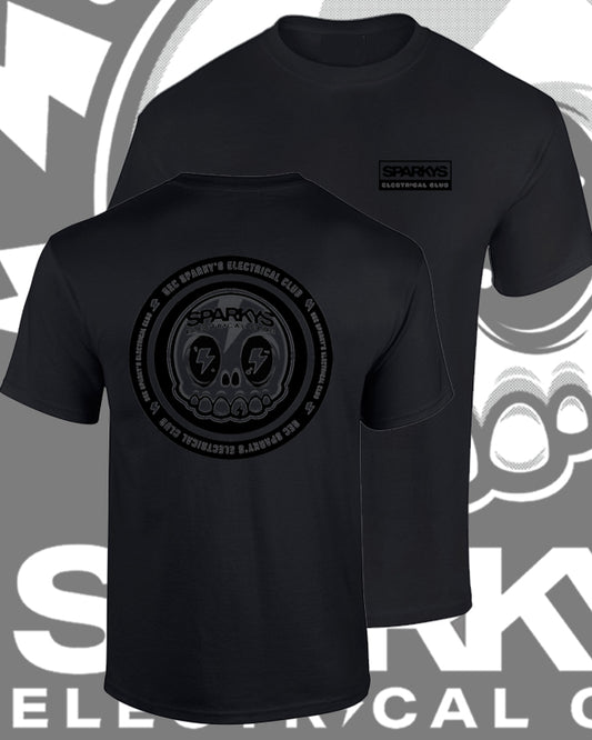 SPARKYS ELECTRICAL CLUB T-SHIRT - BLACK ON BLACK STEALTH MODE