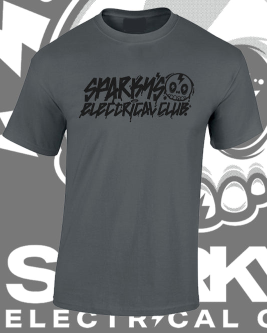 SPARKYS ELECTRICAL CLUB T-SHIRT - CHARCOAL - GRAFFITI PRINT