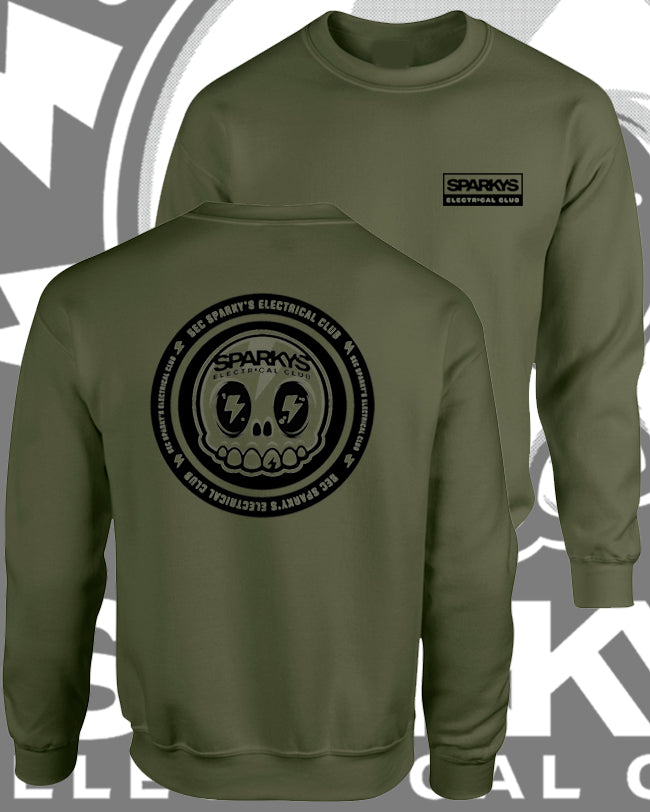 SPARKYS ELECTRICAL CLUB CREW NECK JUMPER - MILITARY GREEN