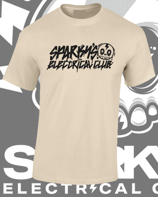 SPARKYS ELECTRICAL CLUB T-SHIRT - SAND - GRAFFITI PRINT