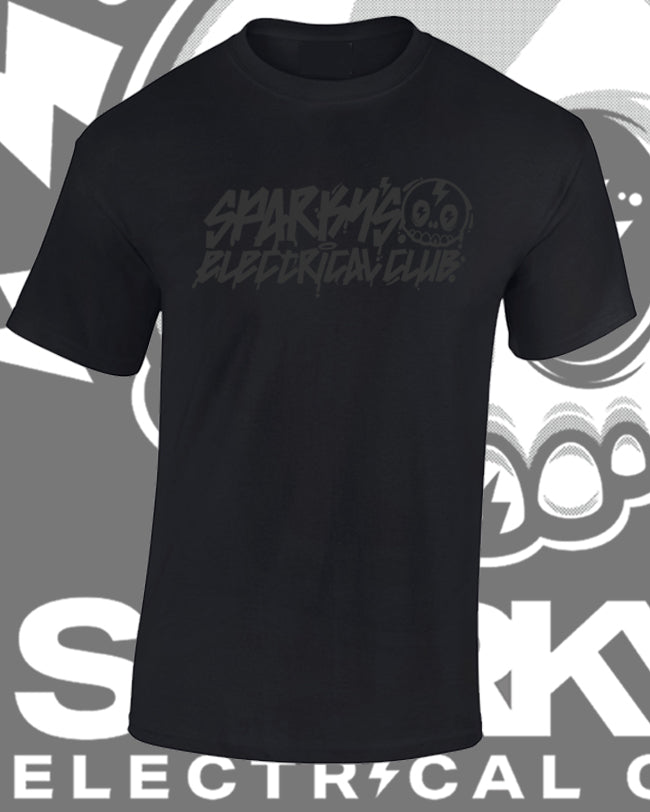 SPARKYS ELECTRICAL CLUB T-SHIRT - STEALTH - GRAFFITI PRINT
